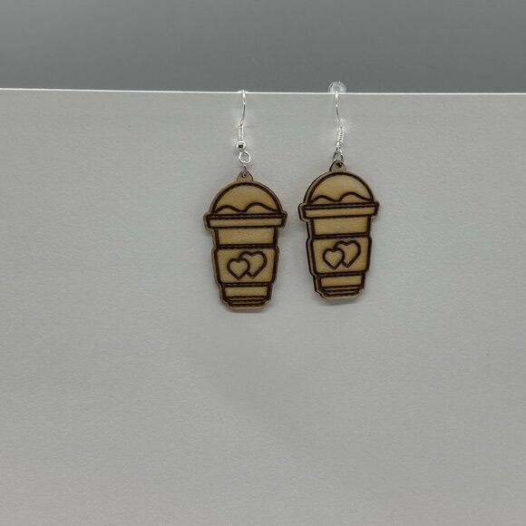Cute Coffee Cup Earrings with Heart Accents - Picture 3 of 3